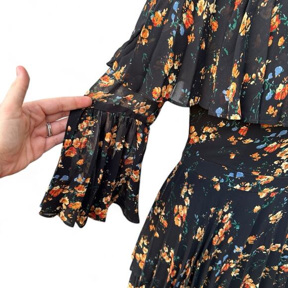 Revolve Bardot Ditsy Layered Black Floral Dress | Off Shoulder Spring Coquette - Picture 8 of 13